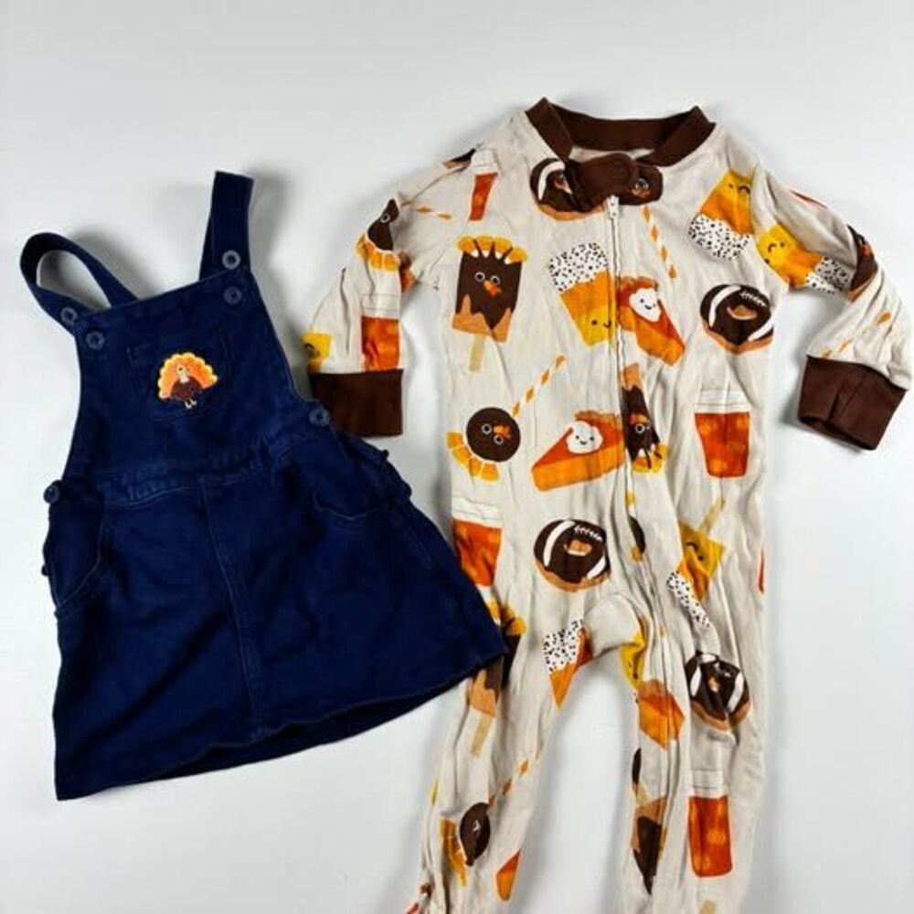Baby Girl Thanksgiving Pajamas and Overalls Carter’s/Honest 9 Months
